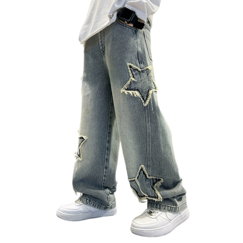 Unisex Baggy Jeans with Star Appliqué Mune Fashion