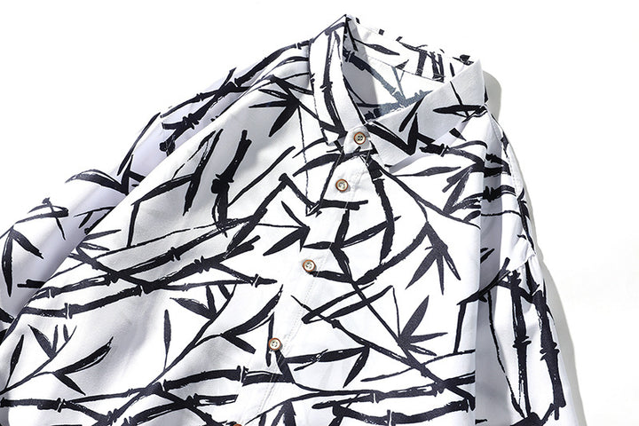 Men's loose-fitting shirt with all-over bamboo print and Kent collar Mune Fashion