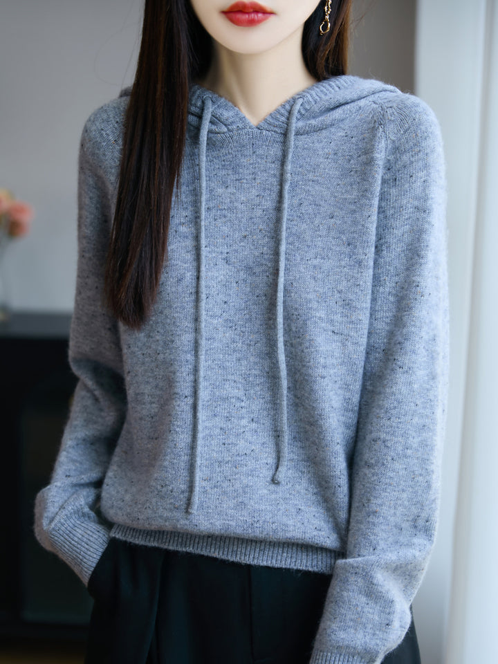 Women's Soft Fine Knit Hoodie with Nep Yarn and Ribbed Cuffs Mune Fashion