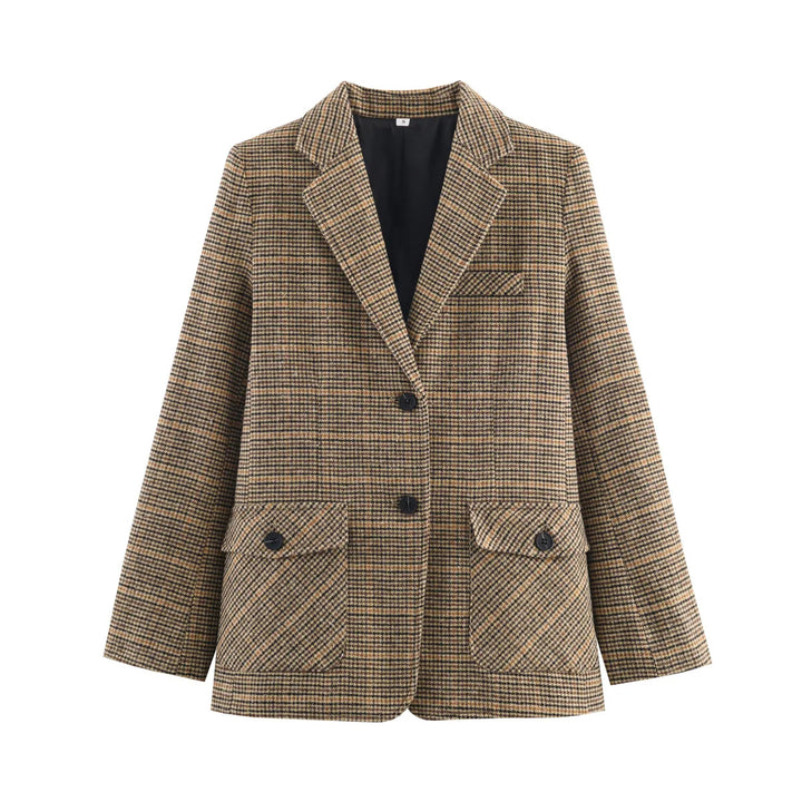 Women tailored Glencheck blazer with lapel collar and patch pockets Mune Fashion