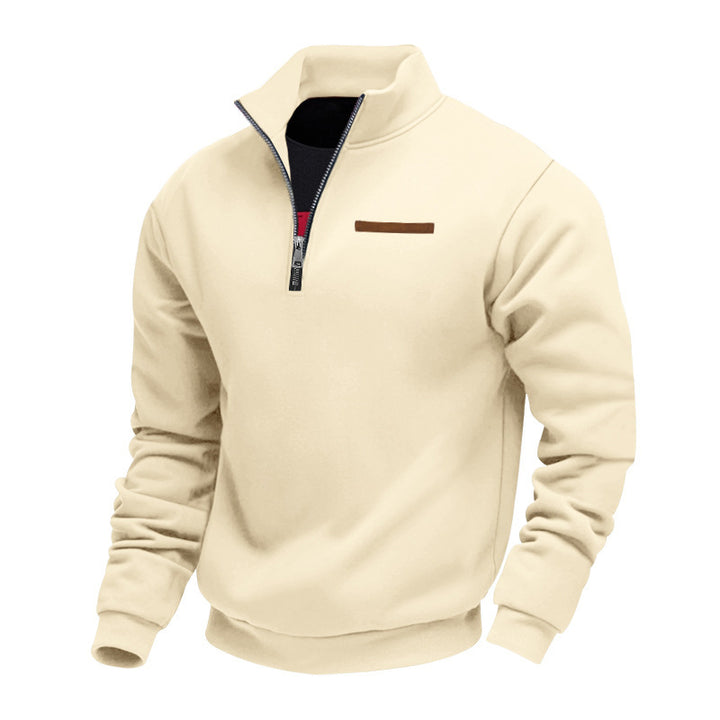 Men's half-zip sweatshirt made of heavy fleece with stand-up collar and concealed chest pocket Mune Fashion