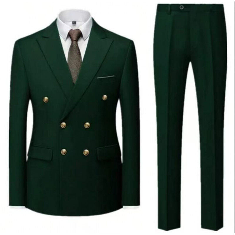 Men's Two-Piece Double-Breasted Suit with Tailored Blazer and Slim Flat Front Trousers Mune Fashion