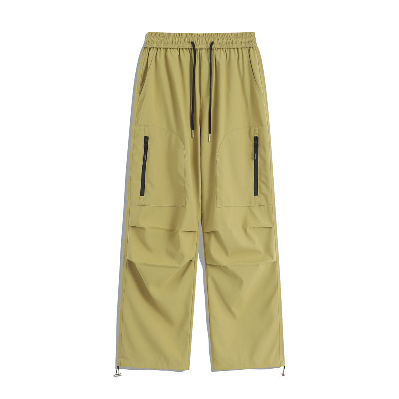 Men's Loose Cargo Training Pants with Elastic Waistband, Zipper Pockets & Hem Drawstring Mune Fashion
