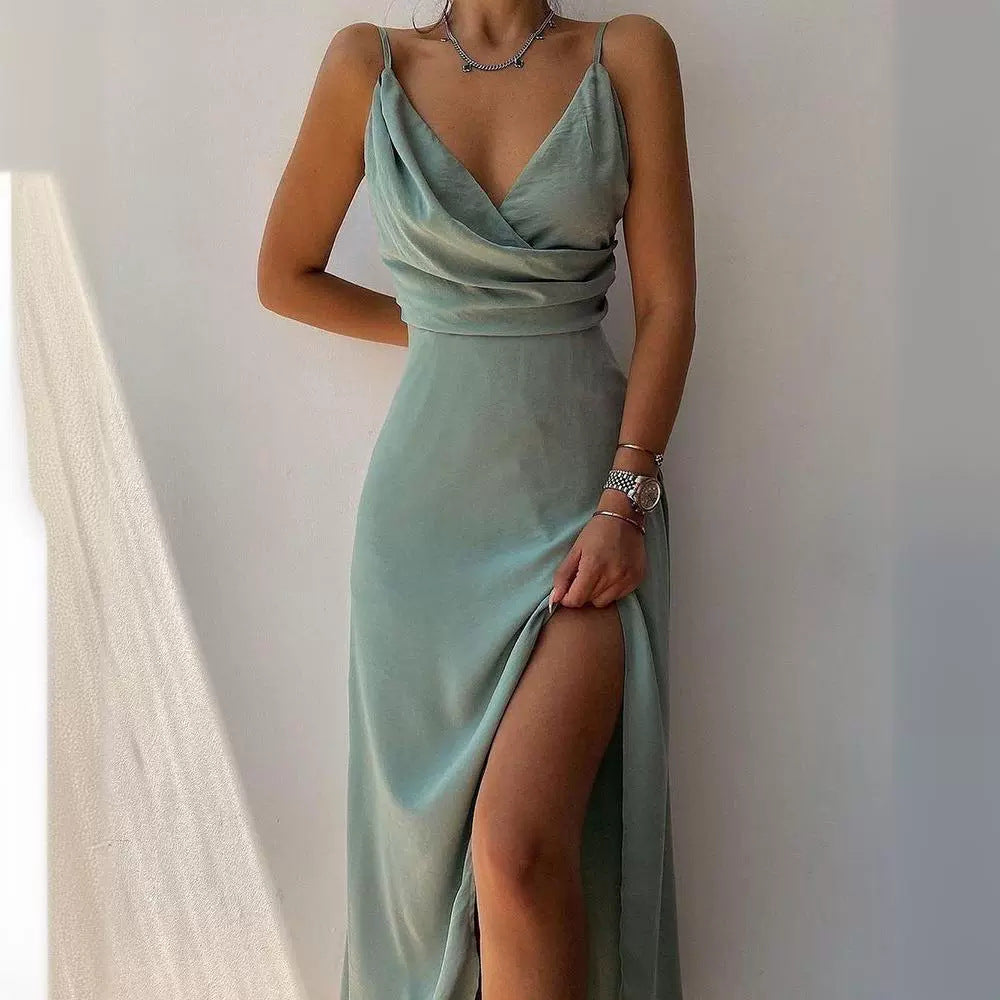 Women Elegant Maxi Dress with Stylish Wrap Neckline and Seductive Slit Mune Fashion