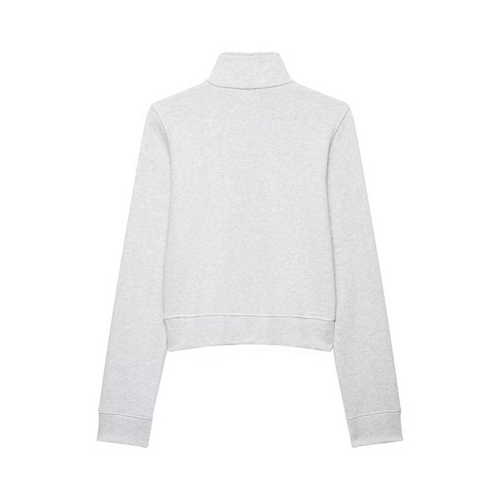 Women Short Sweat Jacket in Military Style with Stand Collar and Decorative Button Placket Mune Fashion