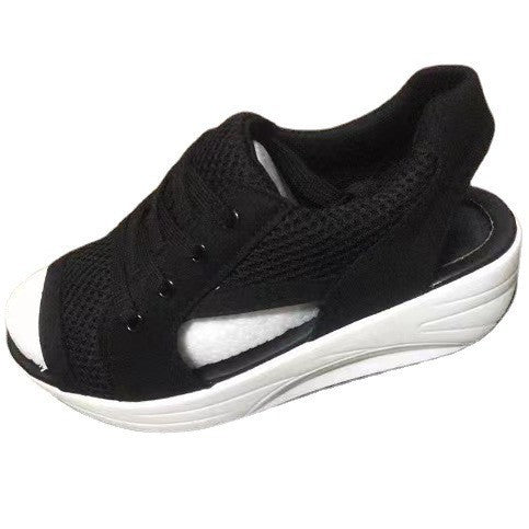 Women's sporty wedge sandal in sneaker style with breathable mesh, padded comfort insole, and open toe area Mune Fashion