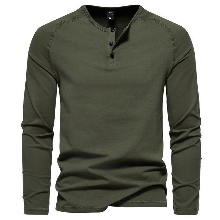 Men's long-sleeve Henley shirt made of cotton blend with button placket and slim fit Mune Fashion