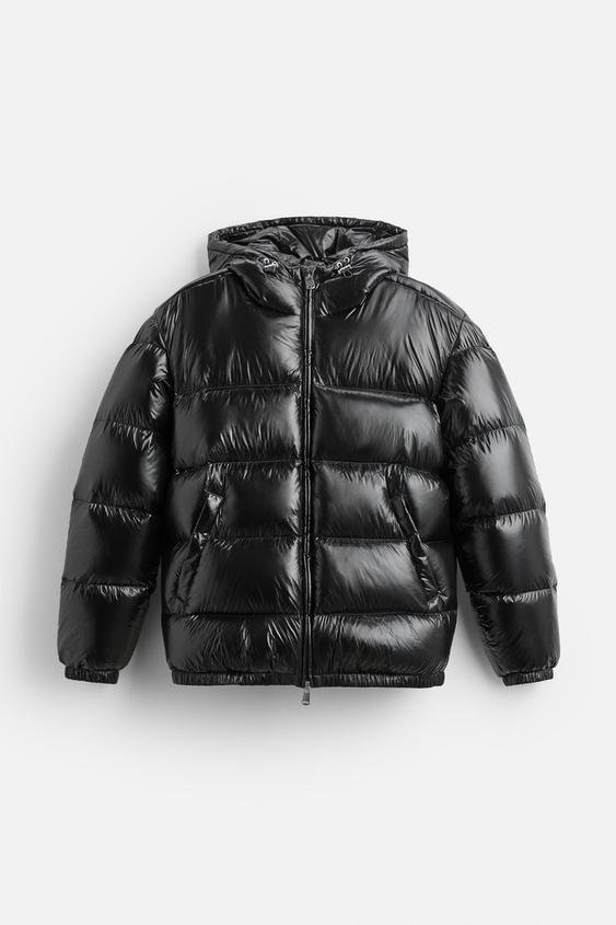 Women nan shiny quilted jacket with hood padded thermal filling and straight comfort cut Mune Fashion