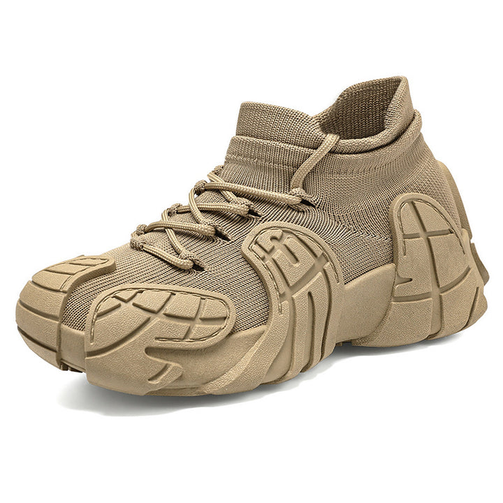 Men's sneaker made of solid material with sock-like knit shaft, molded rubber applications, and traction profile sole Mune Fashion