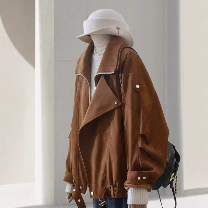 Women's Fashionable Suede Jacket with Asymmetrical Cut Mune Fashion