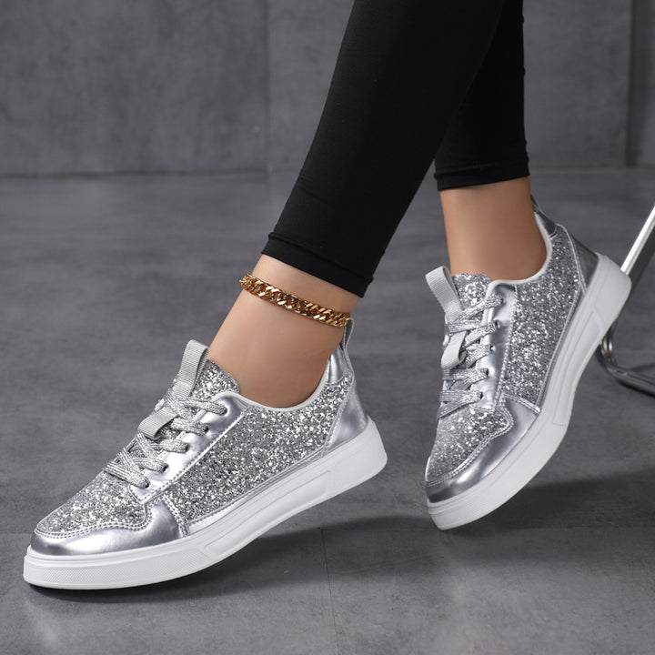 Women’s Glitter Casual Sneakers with Metallic Details, Padded Entry and Non-Slip Rubber Sole Mune Fashion