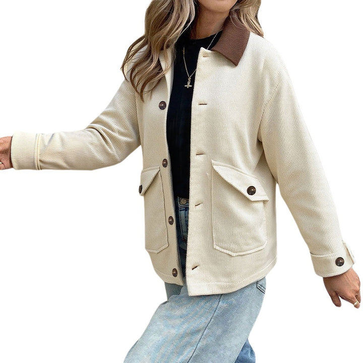Women's cord jacket with contrast collar, patch pockets and button placket Mune Fashion