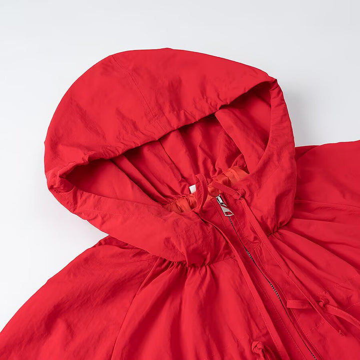 Women's Light Hooded Boxy Transition Jacket with Drawstring and Elastic Cuffs Mune Fashion