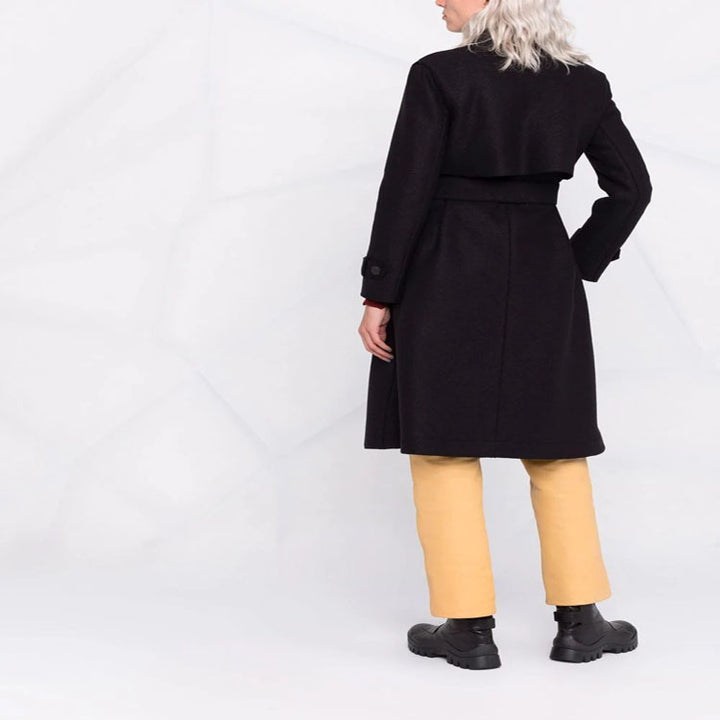 Women Tailored Wool Blend Coat with Tie Belt and A-Line Cut Mune Fashion