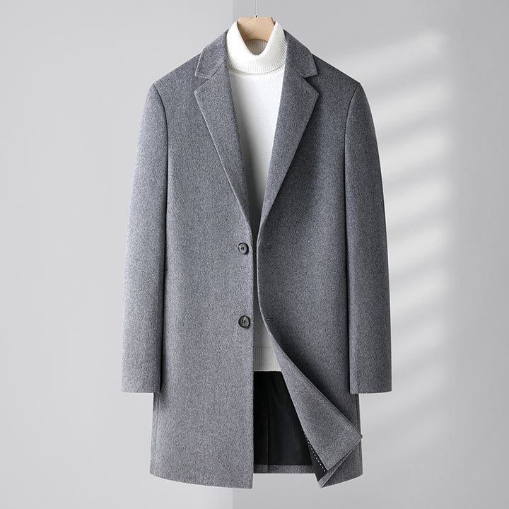 Men's Single-breasted Wool Blend Overcoat with Narrow Lapels and Slim Fit Mune Fashion