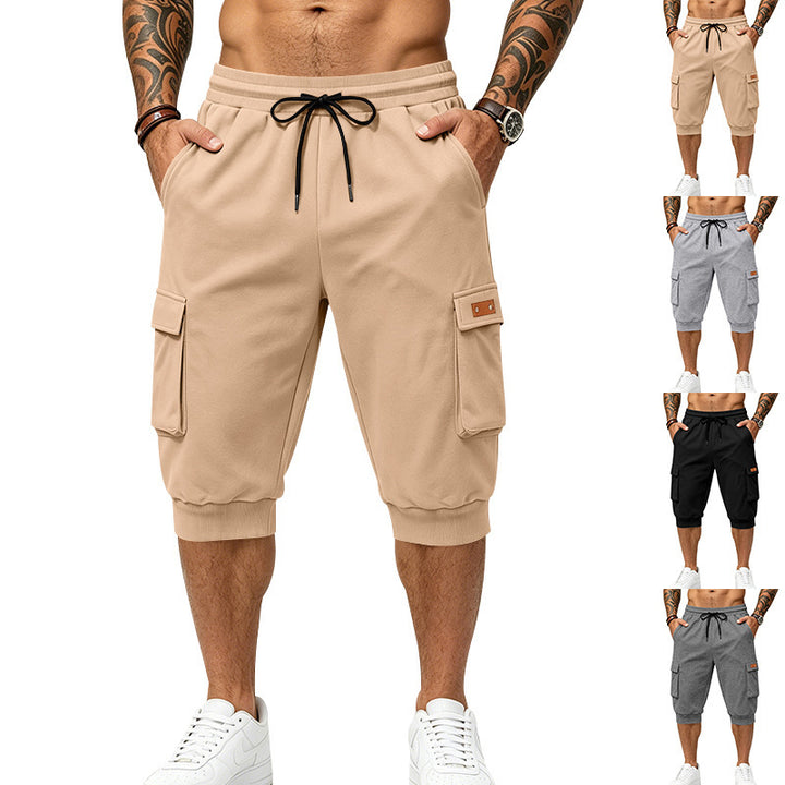 Men's Three-Quarter Sweat Cargo with Elastic Waistband, Drawstring, and Multiple Pockets Mune Fashion