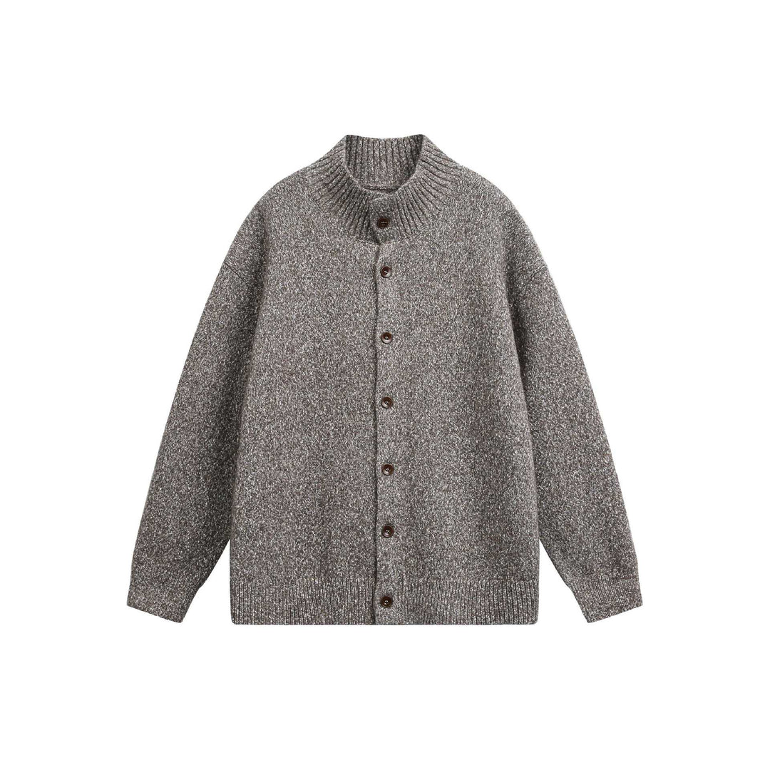 Women's Oversized Cardigan with Raised Ribbed Collar and Wooden Button Closure Mune Fashion
