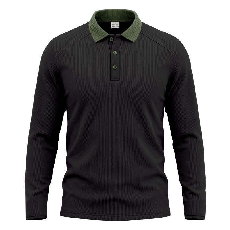 Men's long sleeve polo made of fine ribbed knit with contrast collar and button placket Mune Fashion