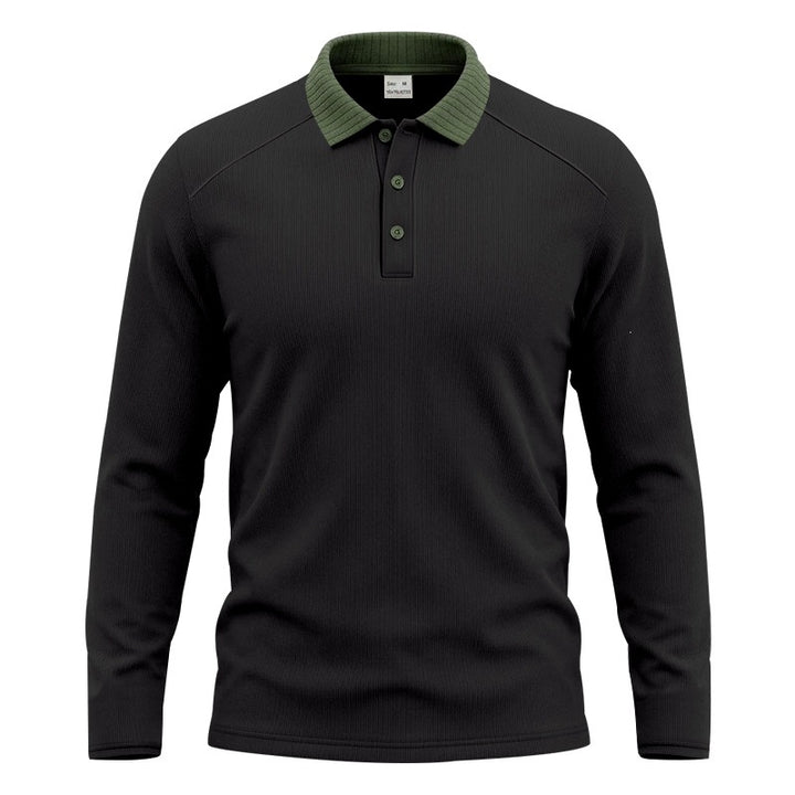 Men's long sleeve polo made of fine ribbed knit with contrast collar and button placket Mune Fashion