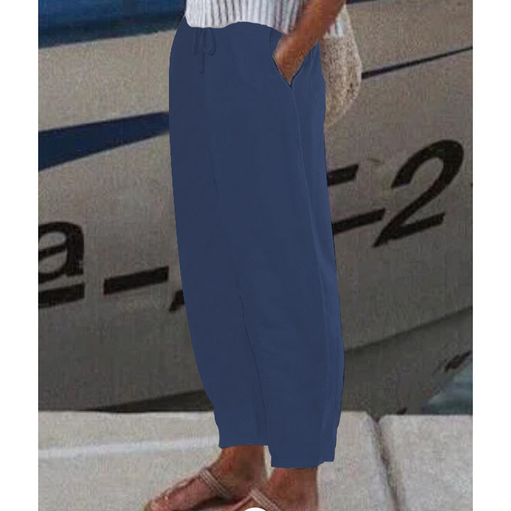 Women's Ankle Harem Pants with drawstring, side pockets, and elastic ankle cuff Mune Fashion