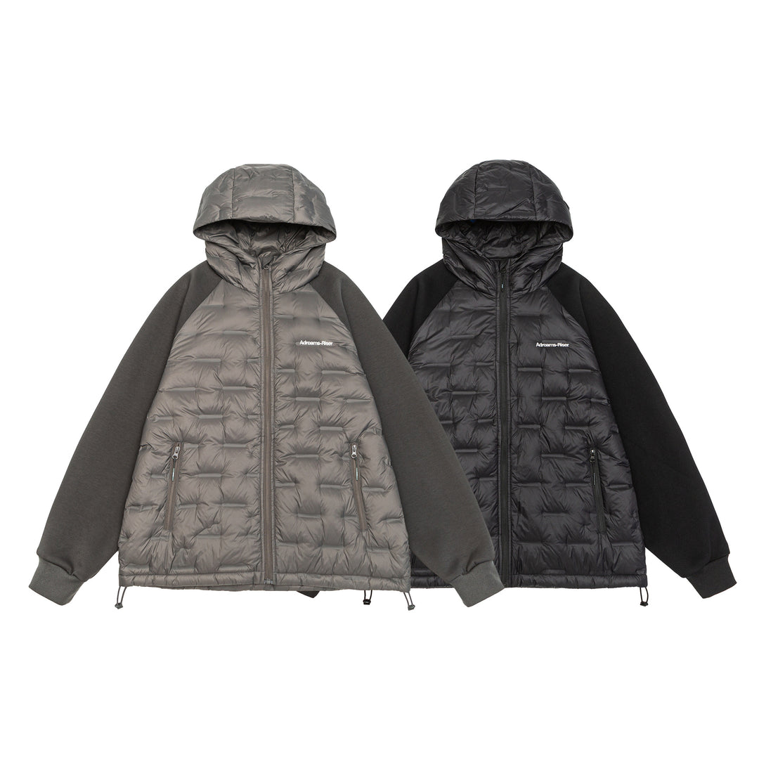 Men's hybrid quilted jacket with padded front, hood, and elastic sleeve cuffs Mune Fashion