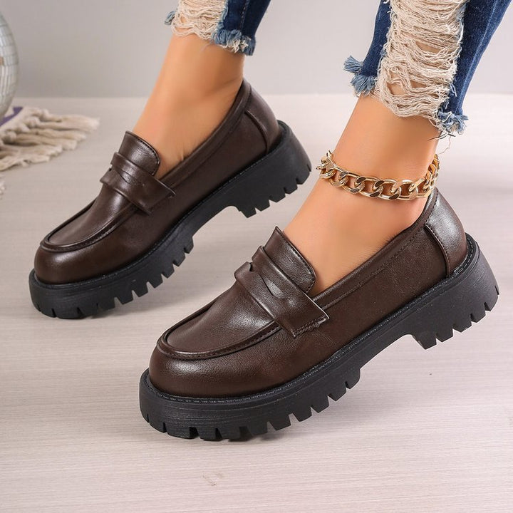 Women's Fashionable Chunky Loafers made of Suede-Like Material with Profiled Lug Sole Mune Fashion