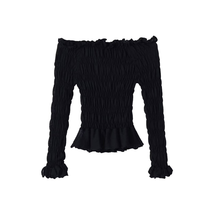 Ladies Off-Shoulder Smock Top with Long Sleeves and Ruffle Hem Mune Fashion