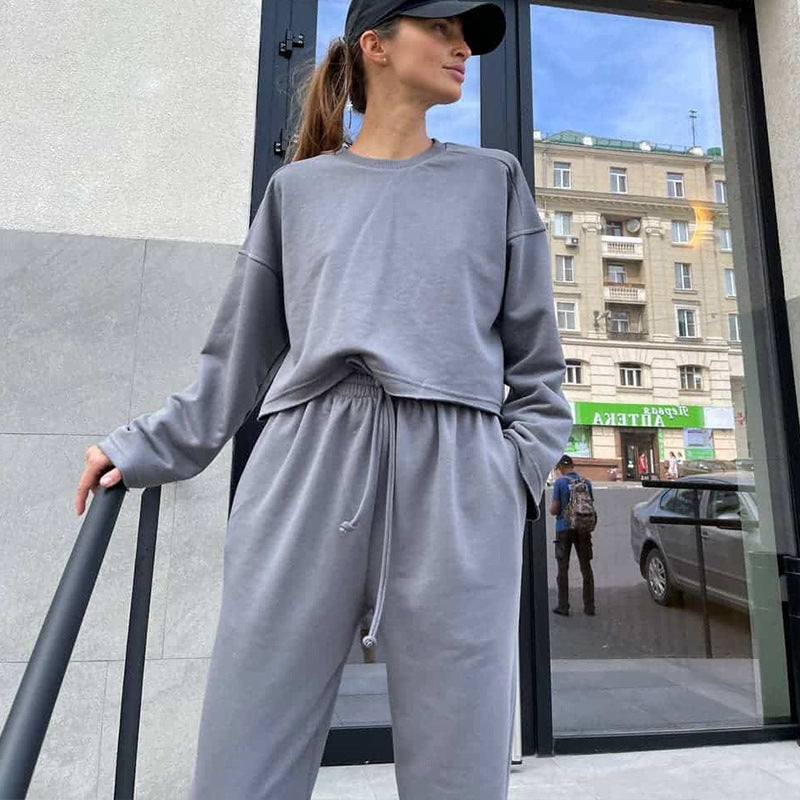 Women’s Casual Oversized Lounge Set with Wide Crewneck Sweater and Elastic Drawstring Jogging Pants Mune Fashion