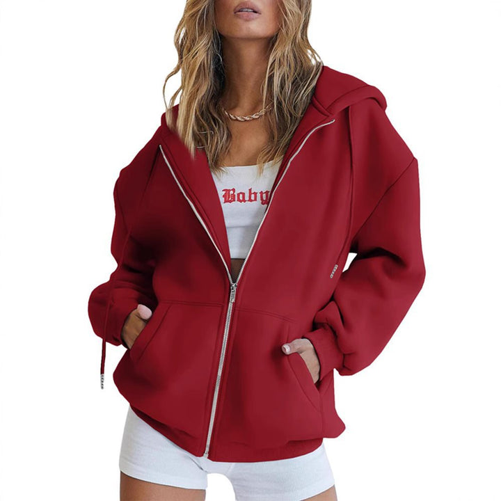 Women's Fleece Zip Jacket in Oversized Style with Hood, Kangaroo Pockets and Elastic Hem Mune Fashion