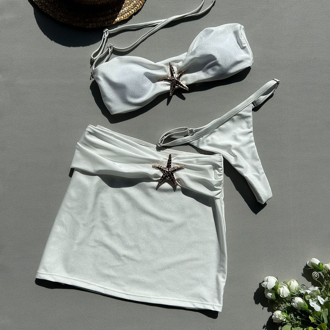 Women's bandeau bikini set with chic ruffle decoration and stylish skirt Mune Fashion