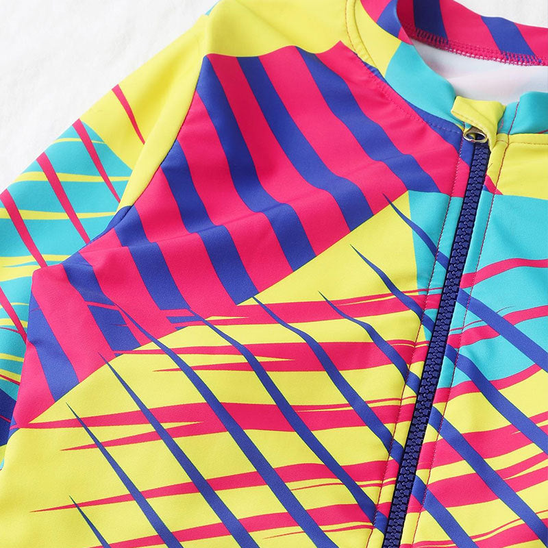 Women's Long-Sleeve One-Piece Swimsuit with Fashionable Geometric Design Mune Fashion