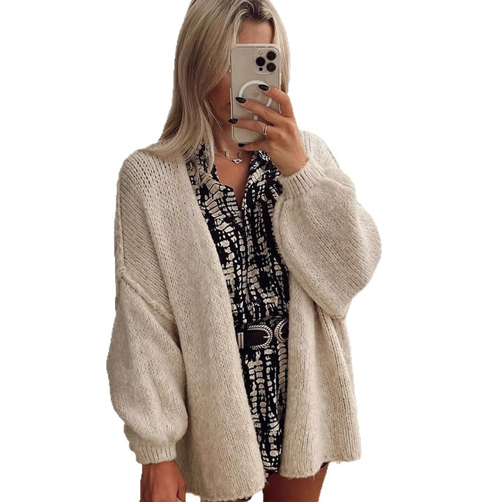 Women's Oversize Knit Cardigan with Voluminous Balloon Sleeves and Teddy-like Texture Mune Fashion