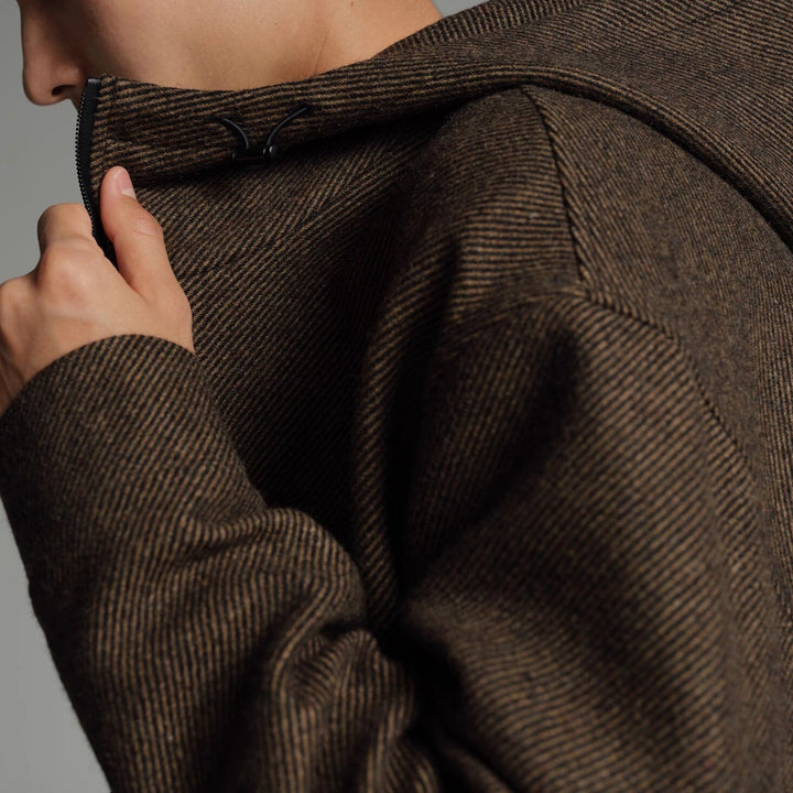 Men's Short Wool Blend Zipped Hoodie with Elastic Hem Mune Fashion