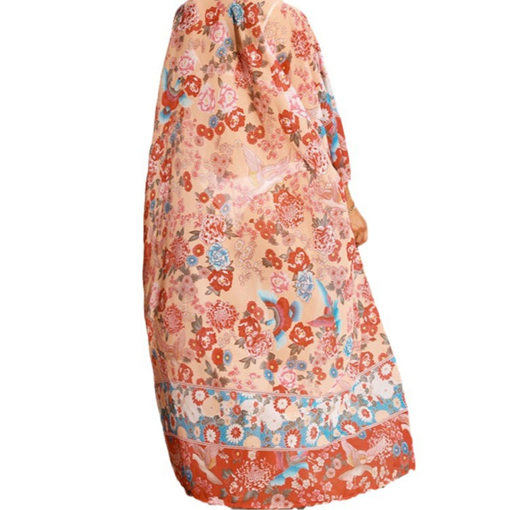 Women's floral beach kimono with wide-cut sleeves