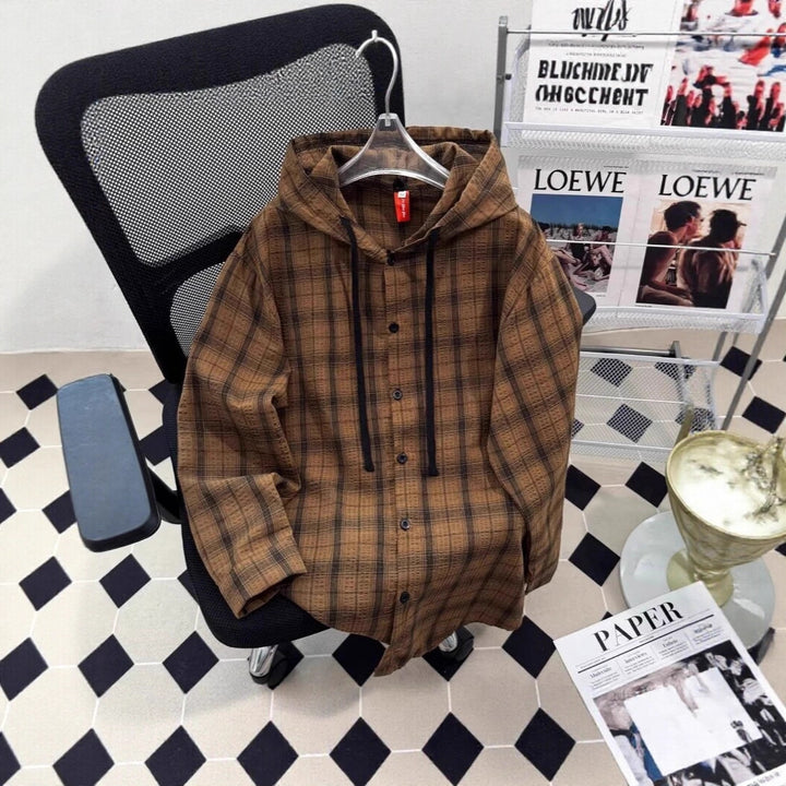 Women's URBAN CHECK HOODIE WITH BUTTON DETAILS Mune Fashion