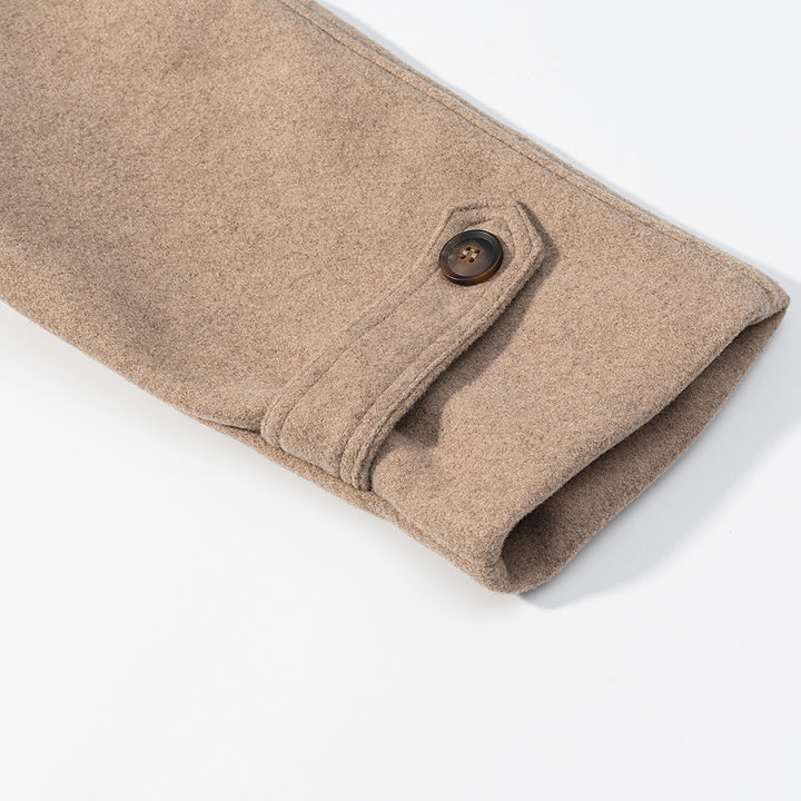 Women's Short Cut Double-Breasted Wool Blend Coat with High Standing Collar and Shoulder Straps Mune Fashion