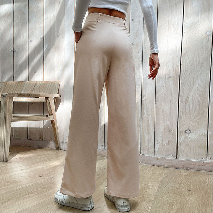 Women High-Waisted Wide-Leg Trousers with Crease and Subtle Suit Look Mune Fashion