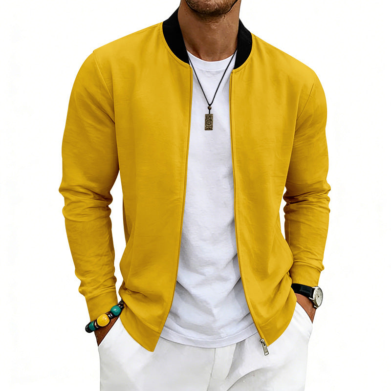 Men's lightweight bomber jacket made of jersey with stand-up collar, elastic cuffs, and concealed pockets Mune Fashion