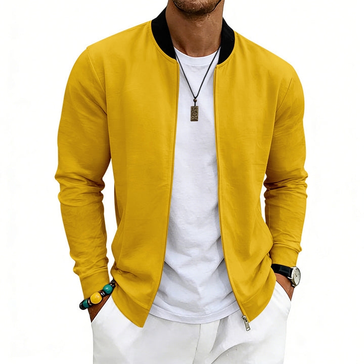 Men's lightweight bomber jacket made of jersey with stand-up collar, elastic cuffs, and concealed pockets Mune Fashion