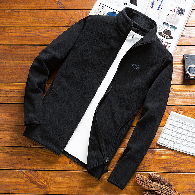 Men's fleece jacket with stand-up collar, wind-resistant microfiber outer layer, and slim-regular fit Mune Fashion