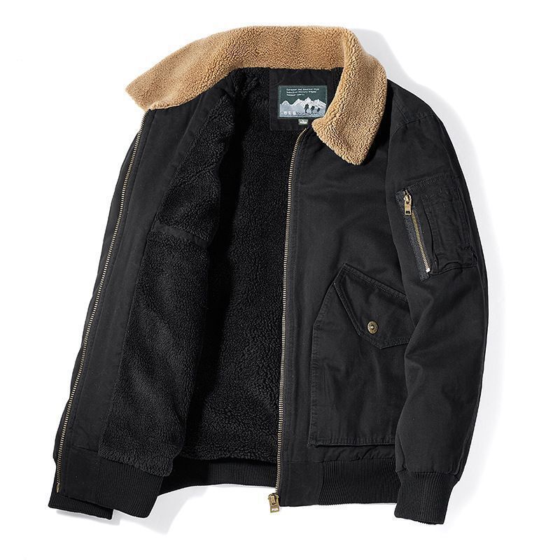 Men's Canvas Bomber Jacket with Sherpa Lining, Teddy Collar and Utility Pockets Mune Fashion