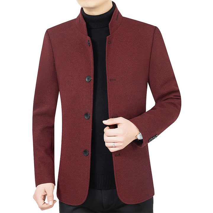 Men's modern tailored coat with stand-up collar and button placket made of wool blend Mune Fashion