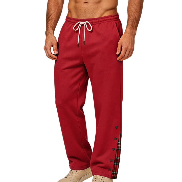 Men's wide jogging pants with check trim and snap button detail Mune Fashion