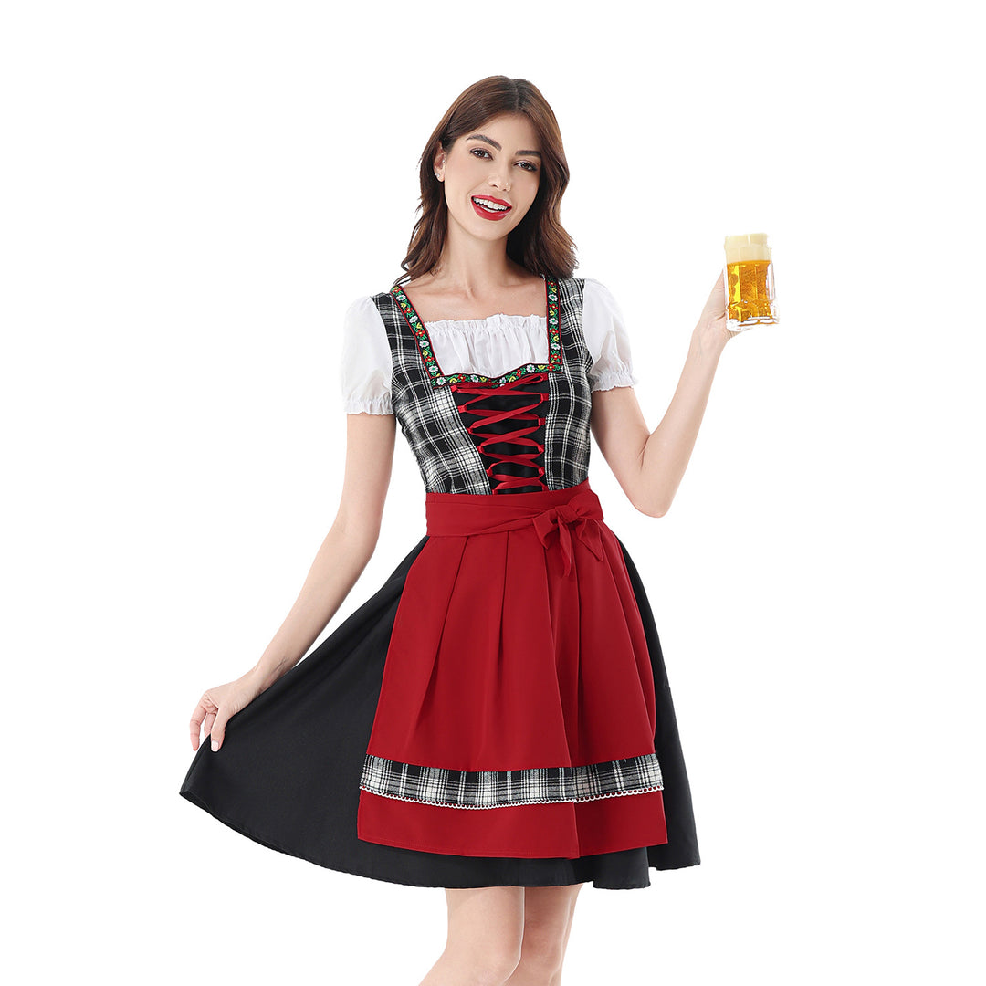 Ladies traditional Dirndl dress with checkered bodice and quilted apron Mune Fashion