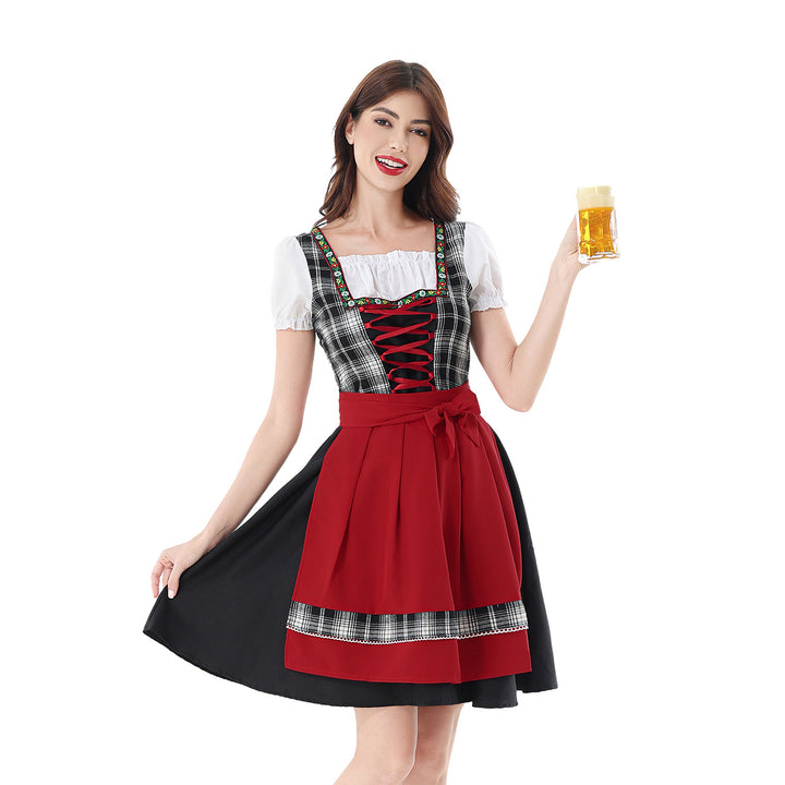 Ladies traditional Dirndl dress with checkered bodice and quilted apron Mune Fashion