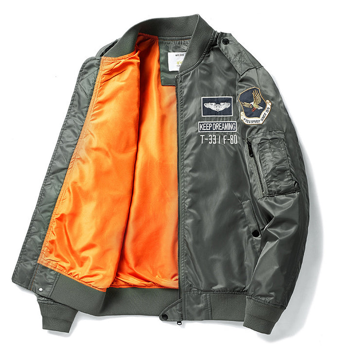 Men's bomber jacket pilot jacket with embroidered pilot appliqués and wind-resistant nylon Mune Fashion
