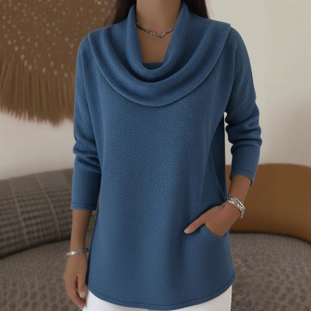 Women's Cozy Fine Knit Sweater with Shawl Collar and Pockets Mune Fashion