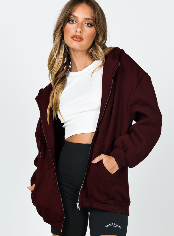 Women's casual zip hoodie jacket in boxy cut with dropped shoulders, hidden drawstring, and large kangaroo pockets Mune Fashion