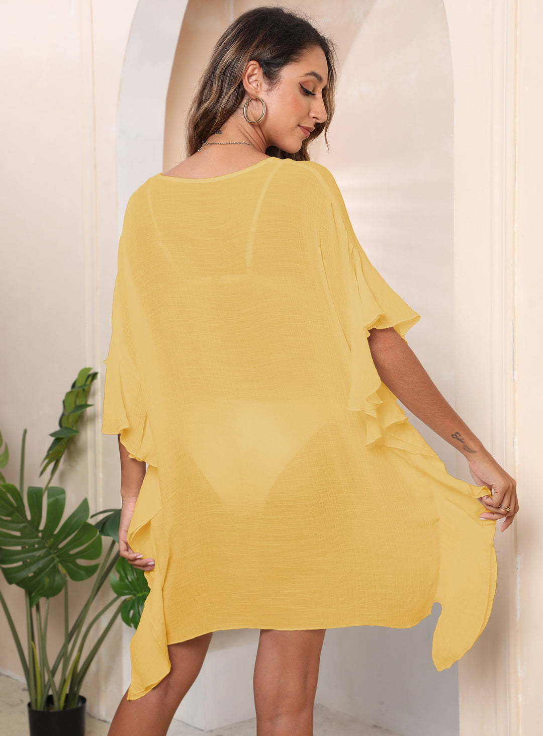 Women's airy beach cover-up with fringed sleeves Mune Fashion