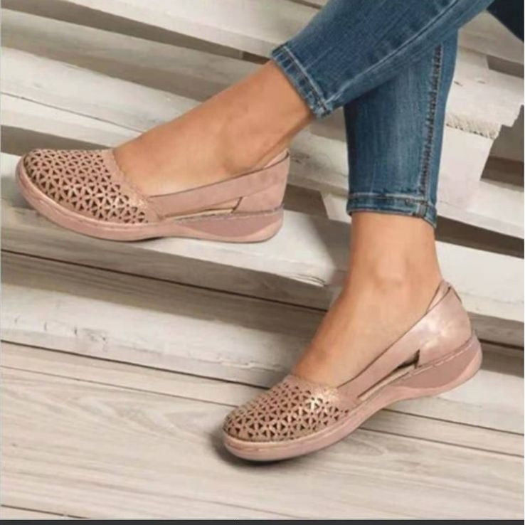 Ladies Closed Perforated Slingback Ballet Flats with Adjustable Ankle Strap Mune Fashion